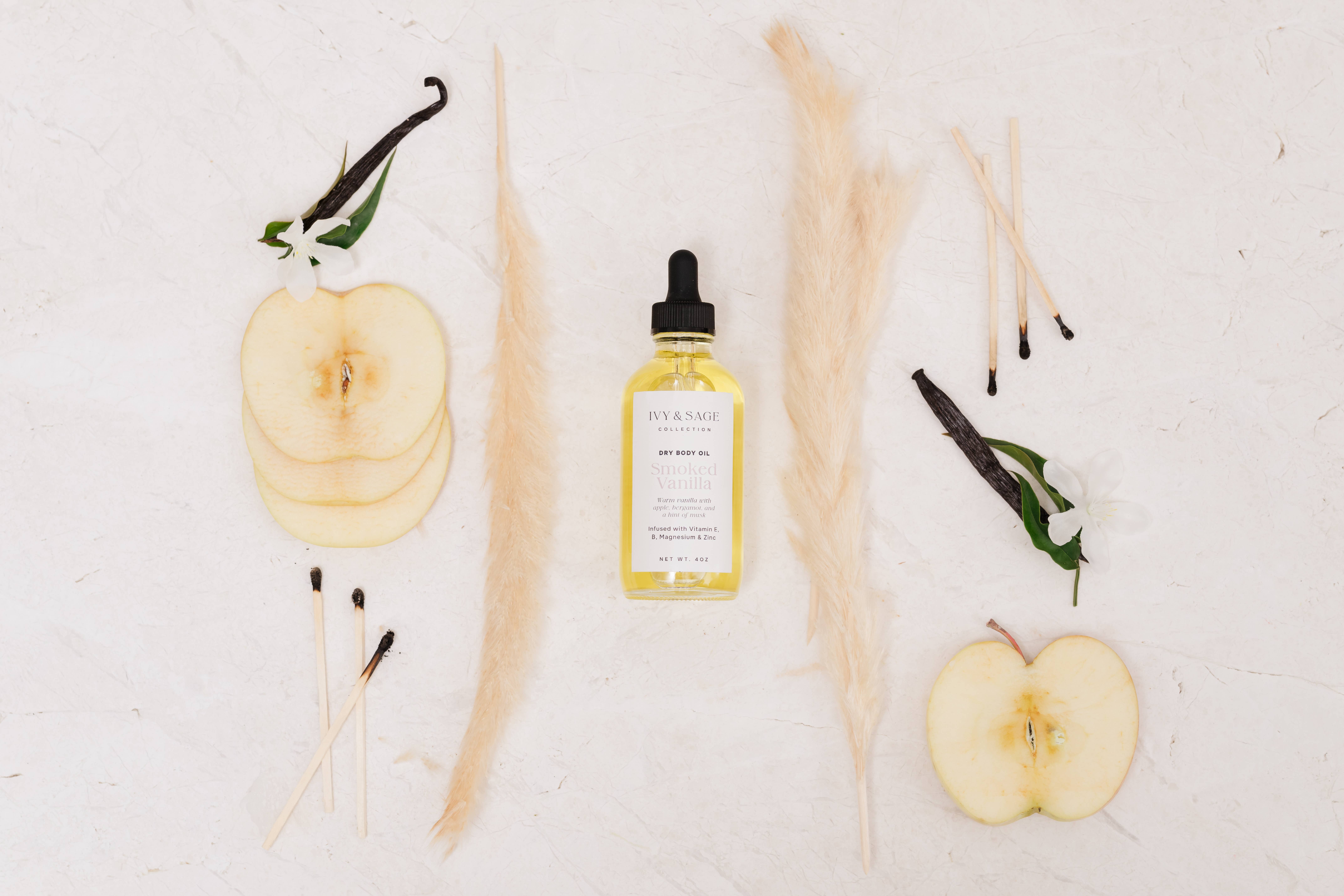 Ivy & Sage Collection - Wholesale Bad/lichaamsolie - Droge Lichaamsolie – Gerookte Vanille - Valentijnsdag Favoriet3