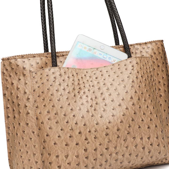 22 Tote - Wholesale Tote Bag - Women's - Deluxe Ostrich Tote Bag with Braided Handles & Multi-Pockets7