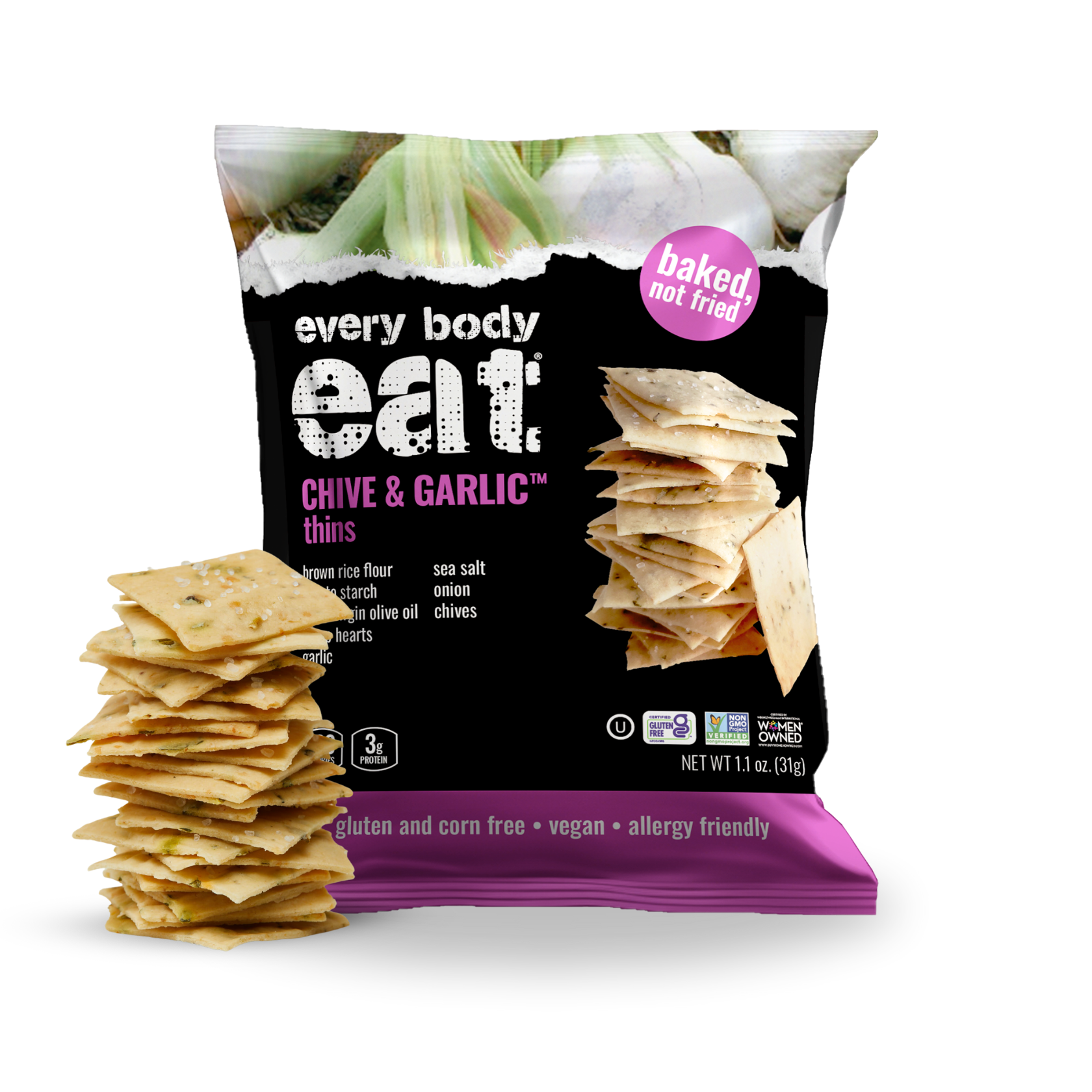 Every Body Eat® - Wholesale Crackers - Chive &amp; Garlic Snack Thins 1.1oz0