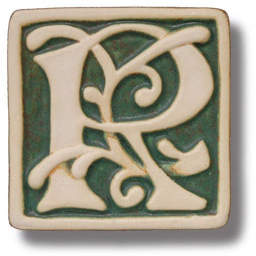 Piastrella con lettera R, stile William Morris 4x4 per la vendita all'ingrosso da parte di Whistling Frog Tile Inc.