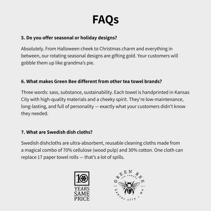 Green Bee Tea Towels - Wholesale Tea Towel - Weeds To Wildflowers Towel | Tea Towels | Floral Dish Towels7