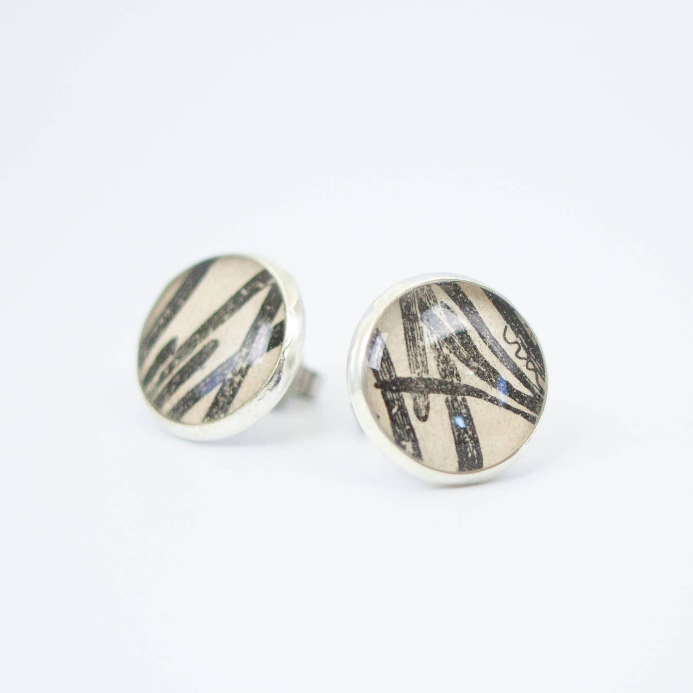 joeyfivecents - Wholesale Stud/Post Earrings - Studs - large, silver, black & white botanicals, garden4