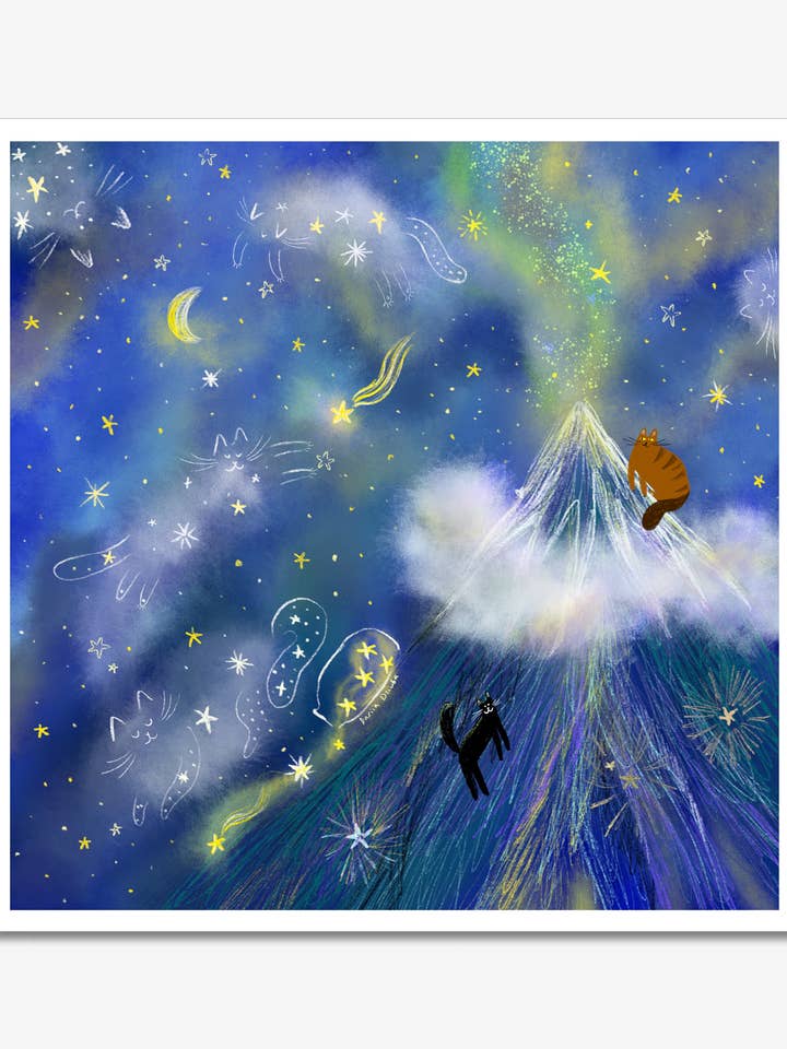 Cat Constellations in a Starry Night Unframed Art Print for wholesale by Dariia Dziuba