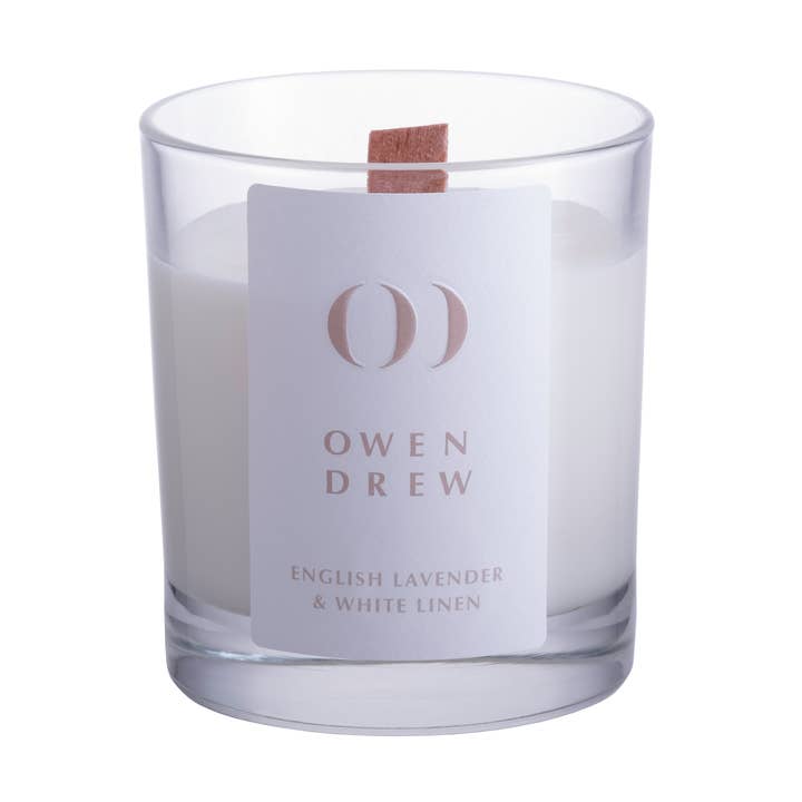 KERZE AUS ENGLISCHEM LAVENDEL UND WEISSEM LEINEN (BLUMEN-KOLLEKTION) für den Großhandel von Owen Drew Candles