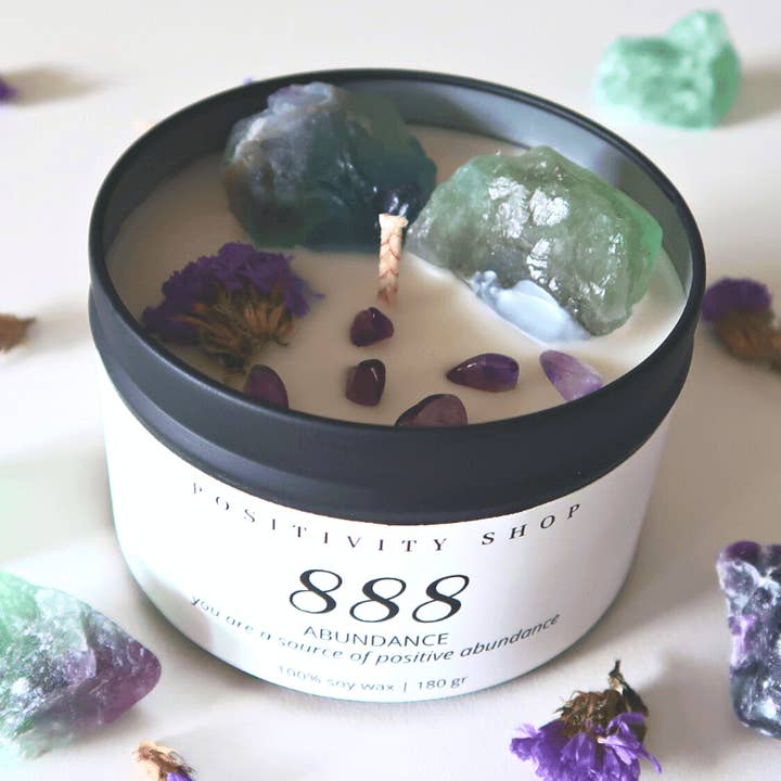 888 - Abundancia | Vela de piedra con número angelical | Fluorita para venta al por mayor de Positivity Shop