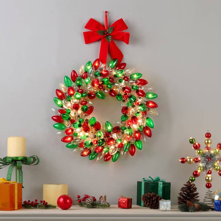 Mr. Christmas - Wholesale Wreath - C9 Bulb Collection Wreath - Red/Green/Clear1