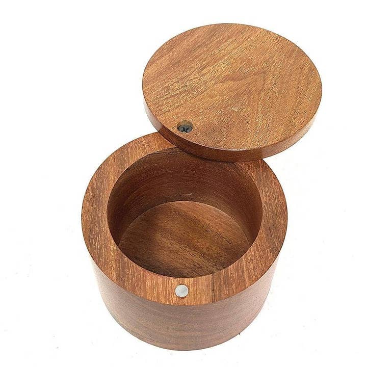 Acacia Wooden Cylinder Storage Box (Salt Box) 2.75"H X 3.80" for wholesale by GREENROOTS USA LLC