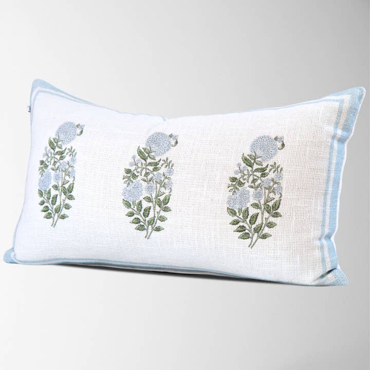 Tajik Home LLC - Vente Housse de coussin - Housse de coussin Genevieve à impression bloc bleu ciel - Fait main10