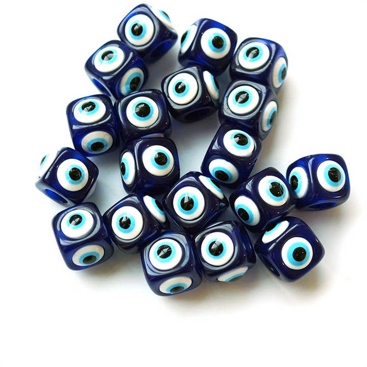 Perimade & Co. LLC - Wholesale Individual Charm/Pendant - Blue Cubic Turkish Evil Eye Necklace Charm in Colored Glass2