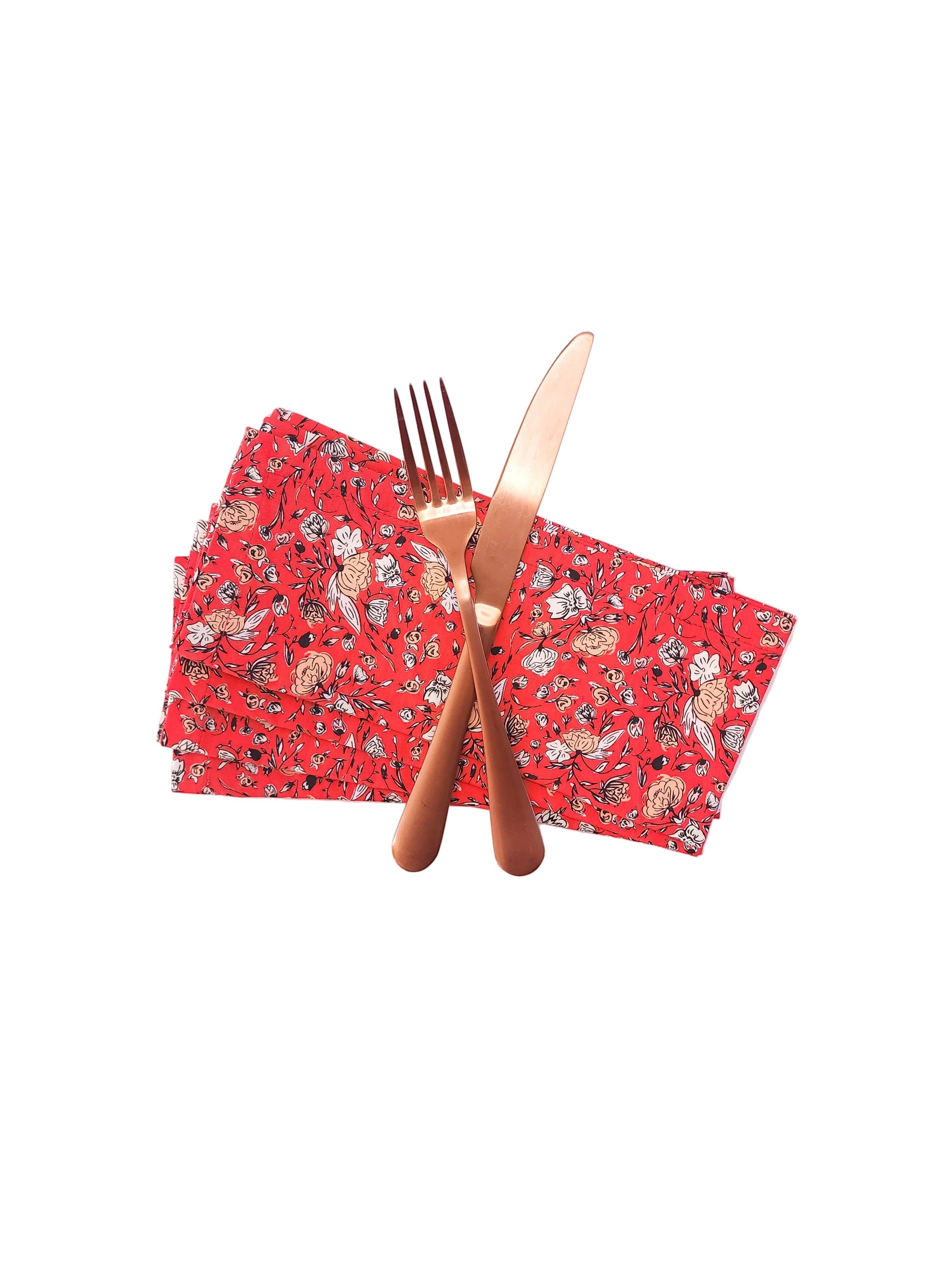 90 West Linen Co. - Wholesale Dinner & Cloth Napkin - Vibrant Red Floral Cloth Napkins, Set of 42