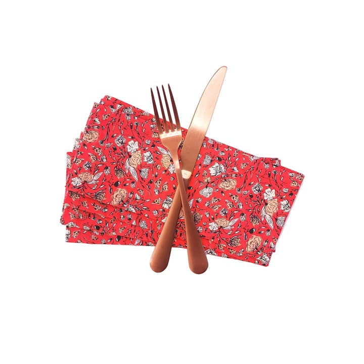 90 West Linen Co. - Wholesale Dinner & Cloth Napkin - Vibrant Red Floral Cloth Napkins, Set of 42