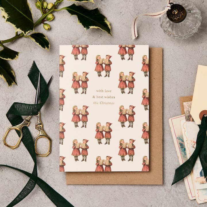 Vintage Carolers Multi Christmas Card for wholesale by Katie Leamon