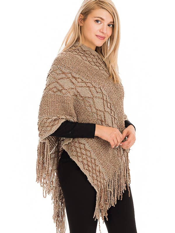 Cap Zone - Wholesale Poncho - Women's - Diamond Knit Plush Like Poncho