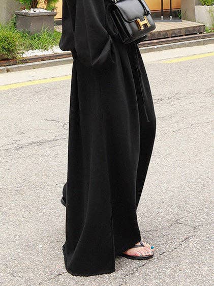 FurDecoration - Wholesale Pants - Women's - Loose Urban Gray Wide Leg Elastic Waist Pants0