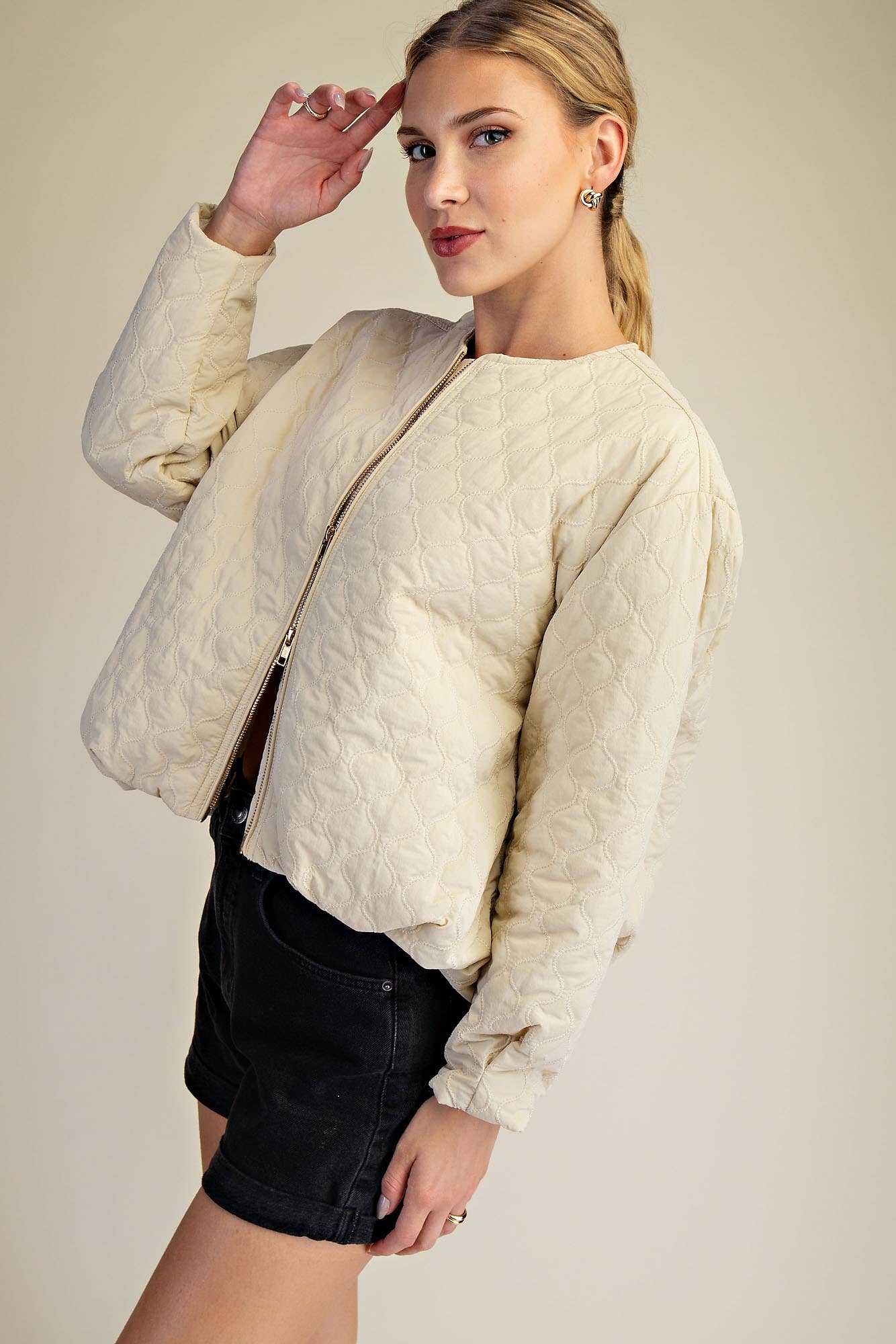 Glam - Wholesale Jacket - Women's - Round Neck Zipper Closure Quilted Jacket6