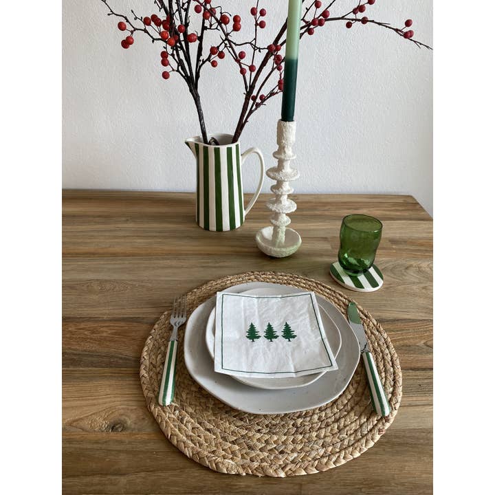 Opjet Paris - Wholesale Coasters - Set of 4 green striped coasters D10 H0.6cm1