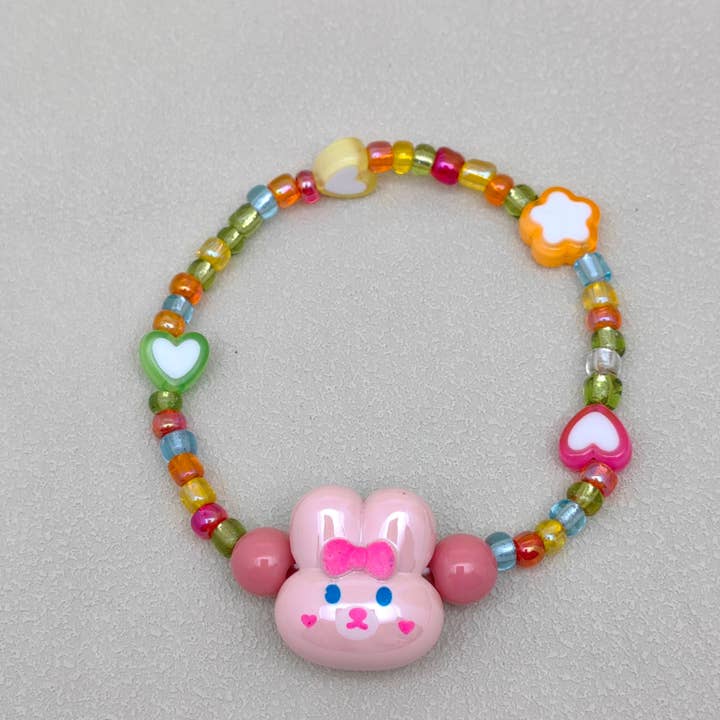 Mio Queena - Wholesale Beaded bracelet – Kids - Cute Rabbit Colored Acrylic Heart Beaded Kid's Bracelet - YK