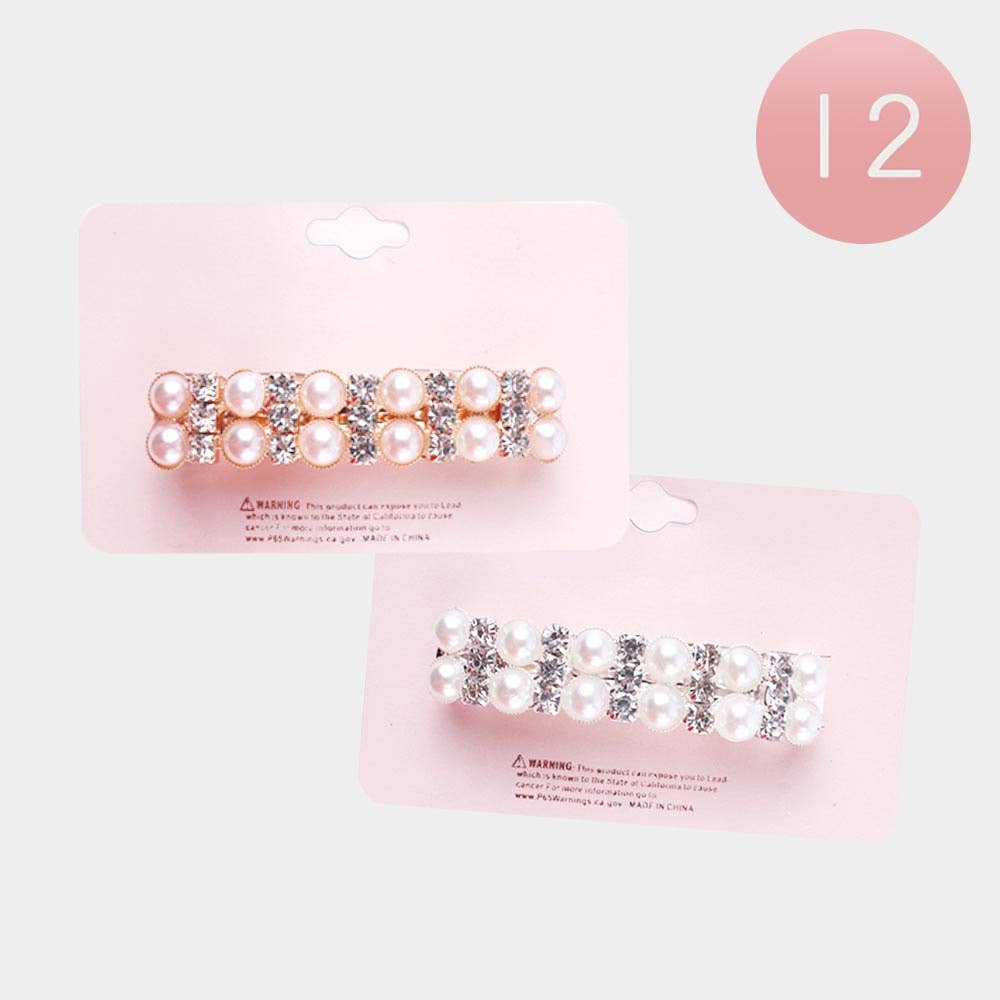 Sensibling Corp. - Wholesale Hair Clip - Women's - 12PCS - Pearl Round Stone Cluster Barrettes0