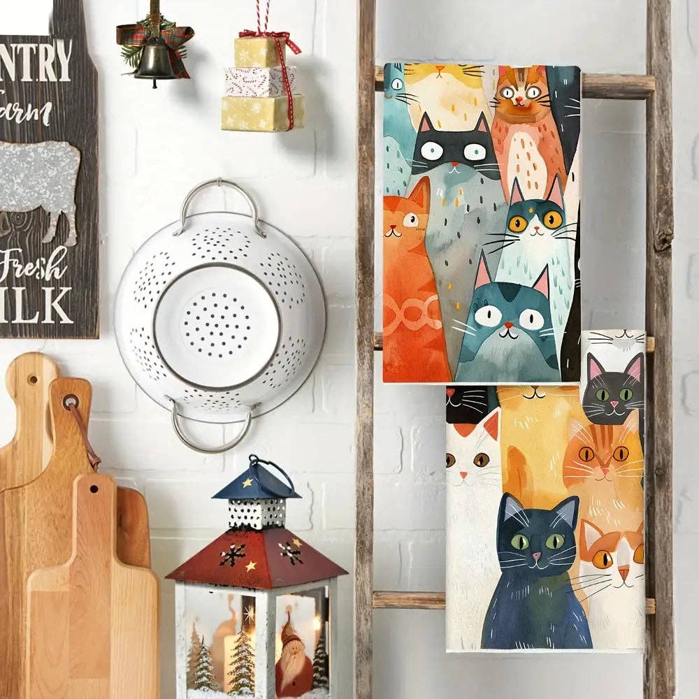 Huis Van Merken - Wholesale Hand Towel - 2pcs Whimsical Cat Abstraction Hand Towels - Ultra-Soft, Absorbent & Machine Washable1