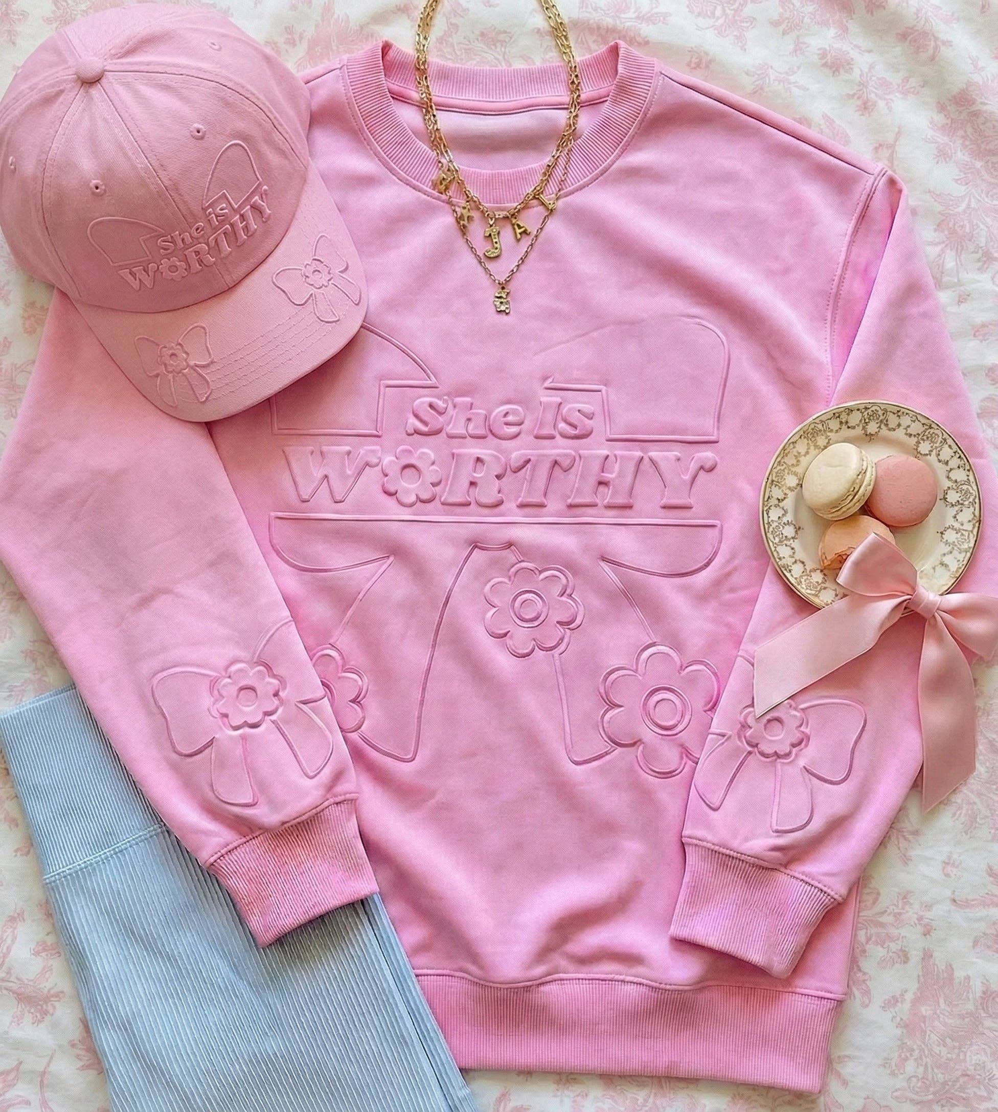 JadyK - Wholesale Sweatshirt - Women's - Spring 2026 - She Is Worthy Bow Emboss Sweatshirt4
