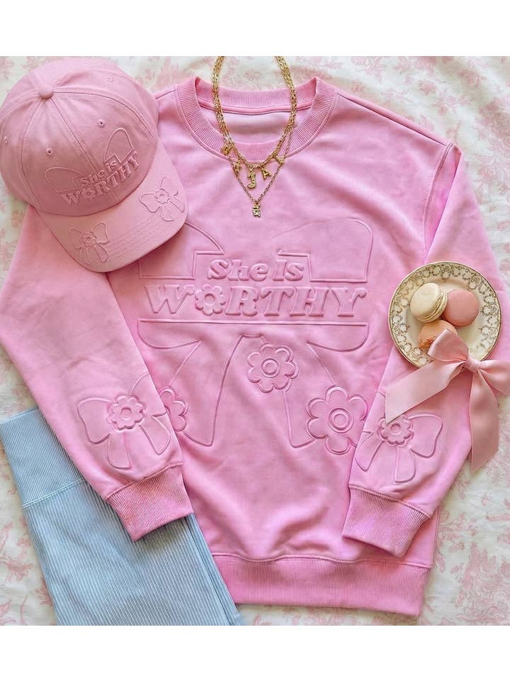 JadyK - Wholesale Sweatshirt - Women's - Spring 2026 - She Is Worthy Bow Emboss Sweatshirt4
