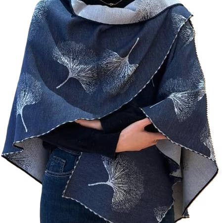 Winding River – Wrap - Mulher por atacado – Marinha / Branco Gingko Cachecol Reversível em Laço2