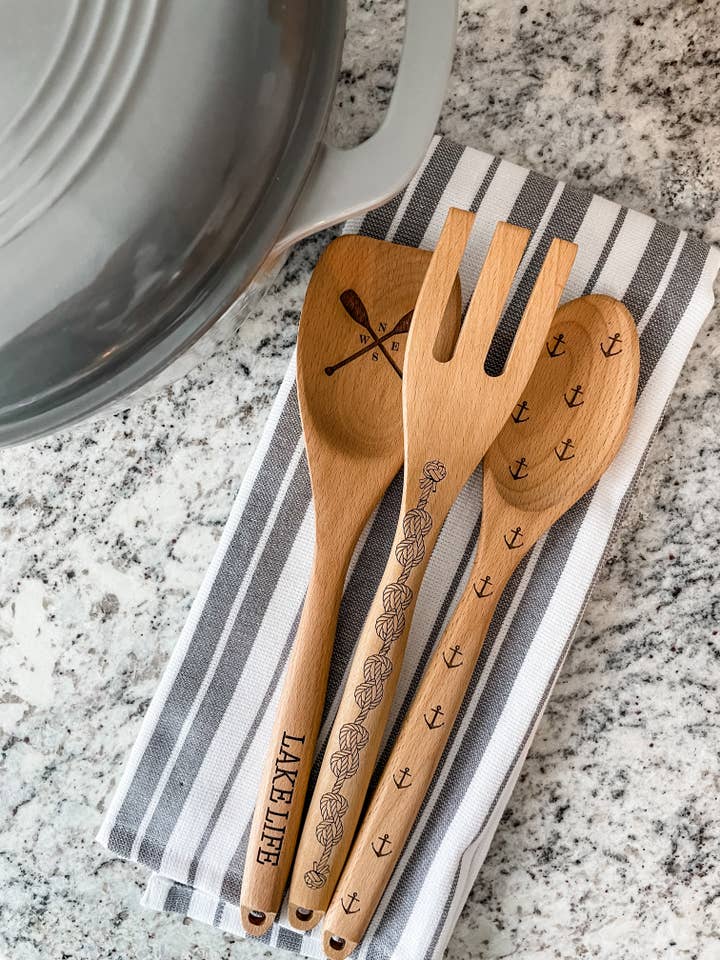 Lake Life Wooden Cooking Utensil Set for wholesale by Wood & Ash