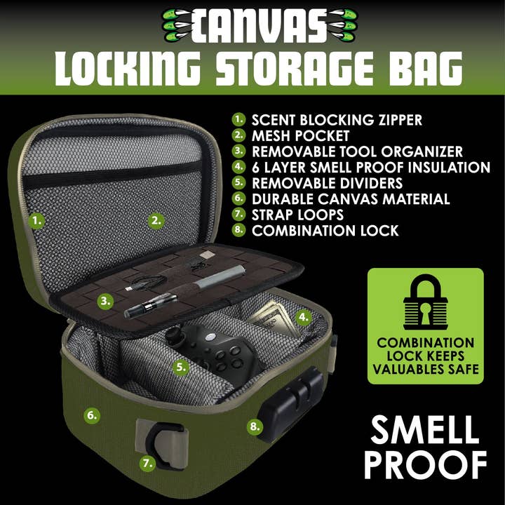 Novelty Brands - Wholesale Humidor/Cigar Accessory - SMOKEZILLA PRINTED CANVAS LOCKING SMELLPROOF BAG- 4/DISPLAY