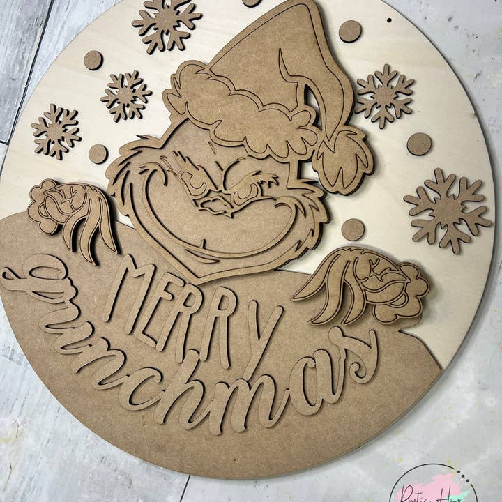 Rustic Home Co LLC - Wholesale DIY Craft Kit - Merry Grinchmas Christmas doorhanger DIY kit round sign kit7