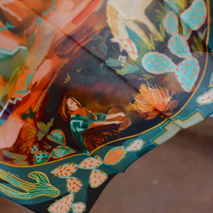 Tirzah Lane Art - Wholesale Scarf - Women's - Desert Nights Western Cowgirl and Horse Silk Wild Rag Scarf