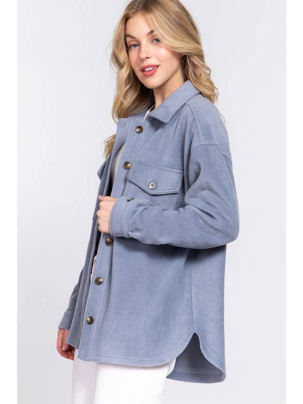 Vanilla Monkey - Wholesale Shirt Jacket/Shacket - Women's - Long Sleeve Notched Collar Fleece Jacket3