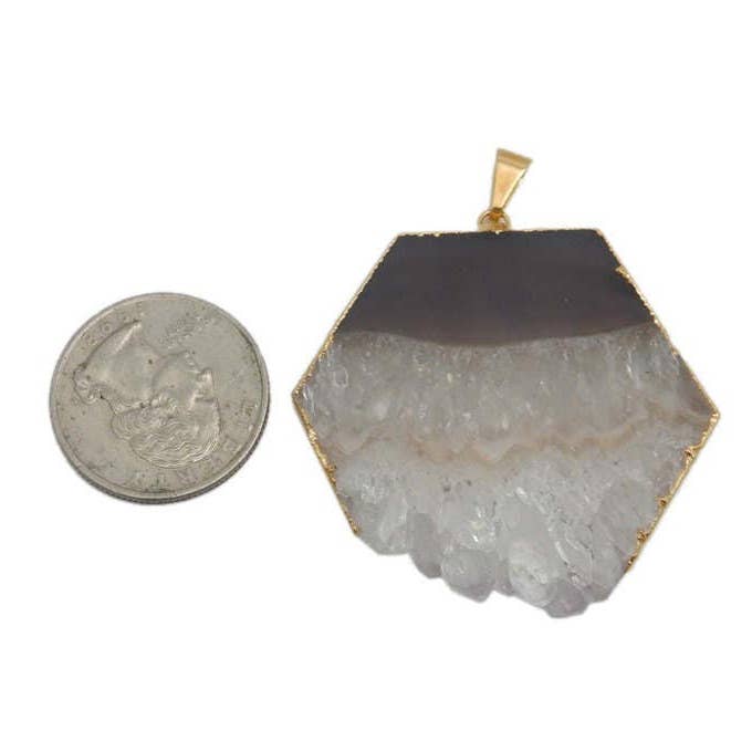 Jewelers Paradise - Wholesale Individual Charm/Pendant - Amethyst Slice Hexagon Pendant with Electroplated Edge1