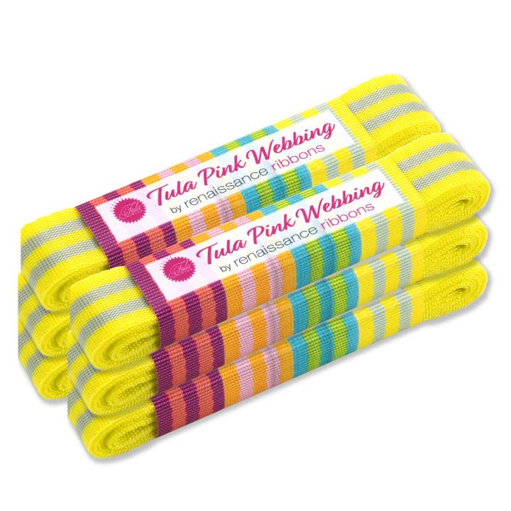 2yd Grey/Neon Yellow - 1" Nylon Webbing - by Tula Pink - PRO 6PK for wholesale by Renaissance Ribbons