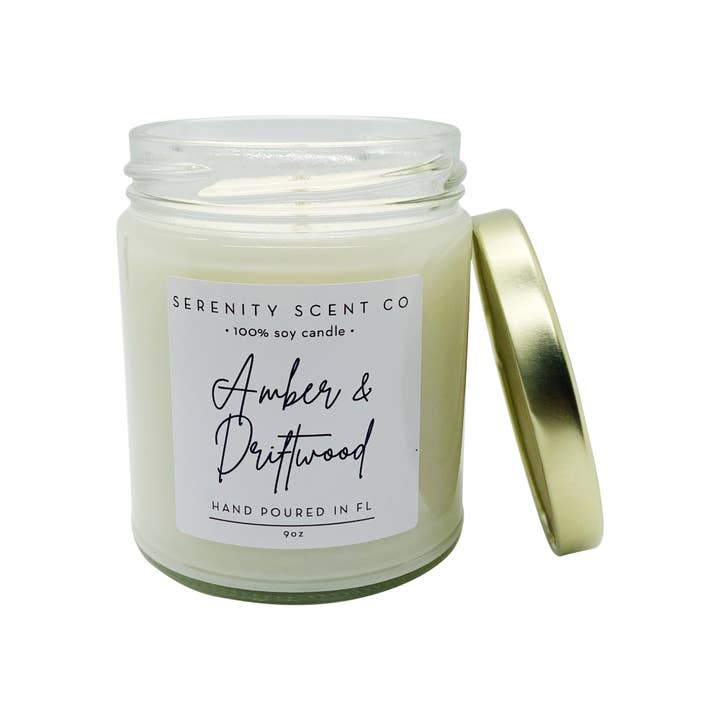 Amber & Driftwood Candle | Handgemachte Soja-Kerze | 9 Unzen Kerze für den Großhandel von Serenity Scent Co