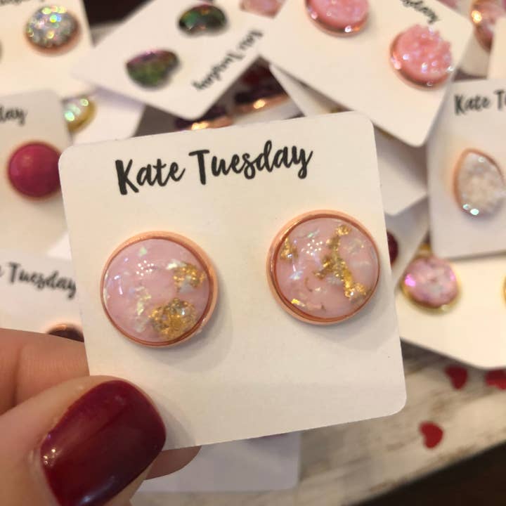 Pink Gold Flake 12mm Earrings for wholesale by Kate Tuesday Jewelry