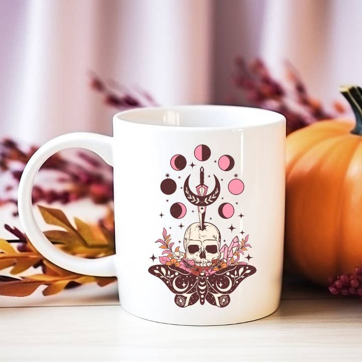 Witch Skull Moth Halloween 11 oz Coffee Mug for wholesale by Sister Ray