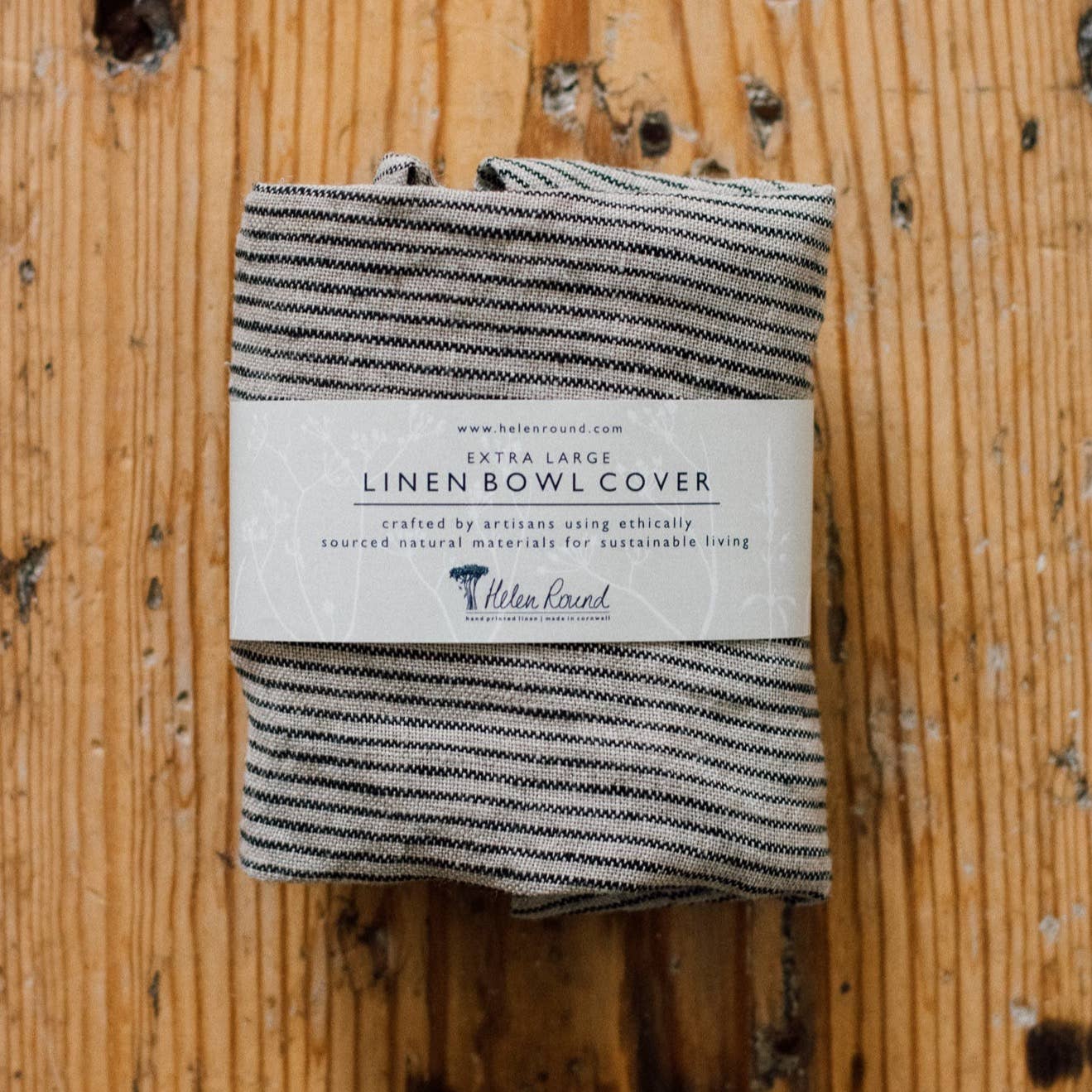 Helen Round - hand printed linen and bamboo wellness - Wholesale Food Storage Wrap/Bag - Linen Bowl Cover, Extra Large, Striped Linen, Reusable Cover1