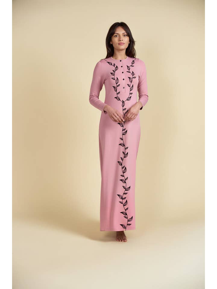 Ellwi Design - Wholesale Nightgown - Women's - Button Down Leaf Print Nightgown