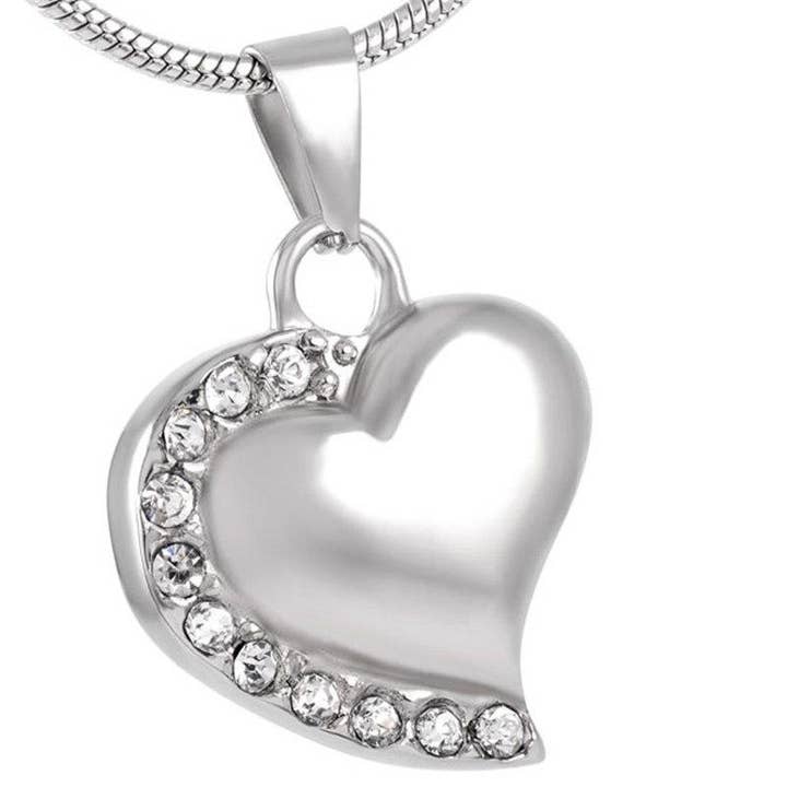 Memorial Heart Cremation Urn Necklace With Rhinestones for wholesale by Cherished Emblems