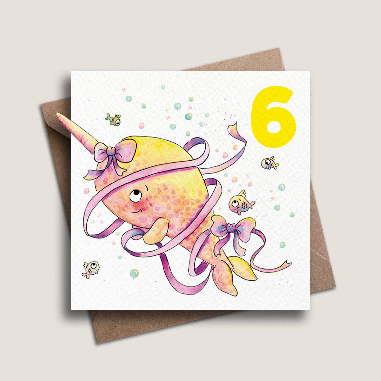 PrettyLittleScribbles - Wholesale Birthday Card - Narwhal Age 6 with cut out