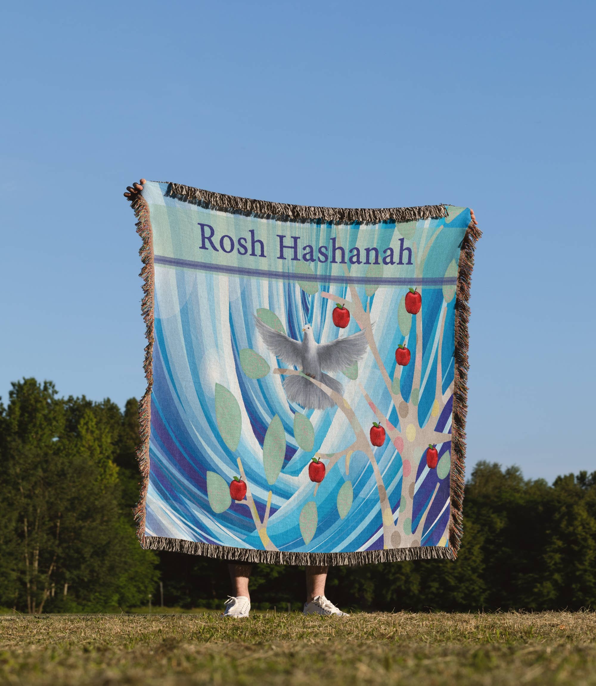 3dRose - Wholesale Throw Blanket - 3dRose, White Dove in Apple Tree, Blue Abstract, Rosh Hashanah, Blanket1