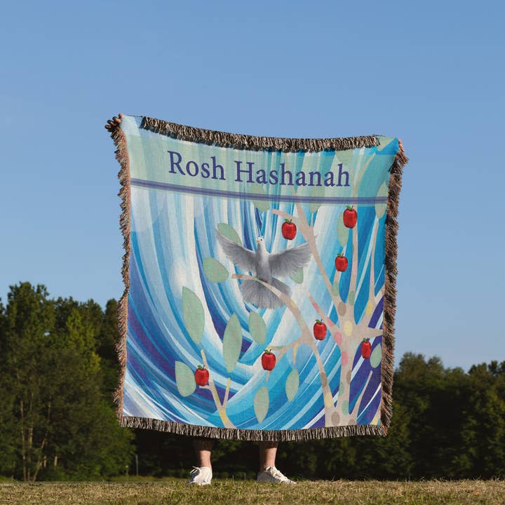 3dRose - Wholesale Throw Blanket - 3dRose, White Dove in Apple Tree, Blue Abstract, Rosh Hashanah, Blanket1