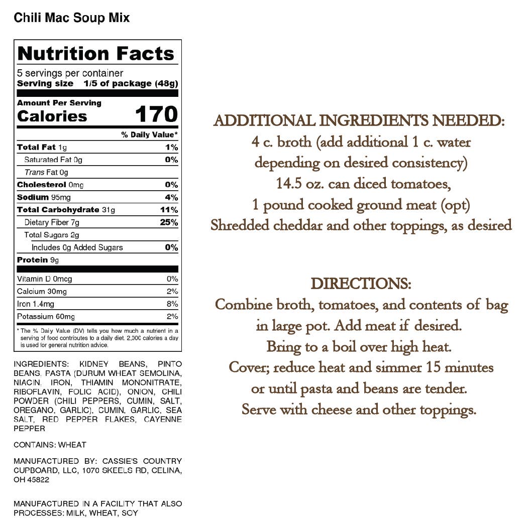Cassie's Country Cupboard - Wholesale Soup - Chili Mac Soup Mix3