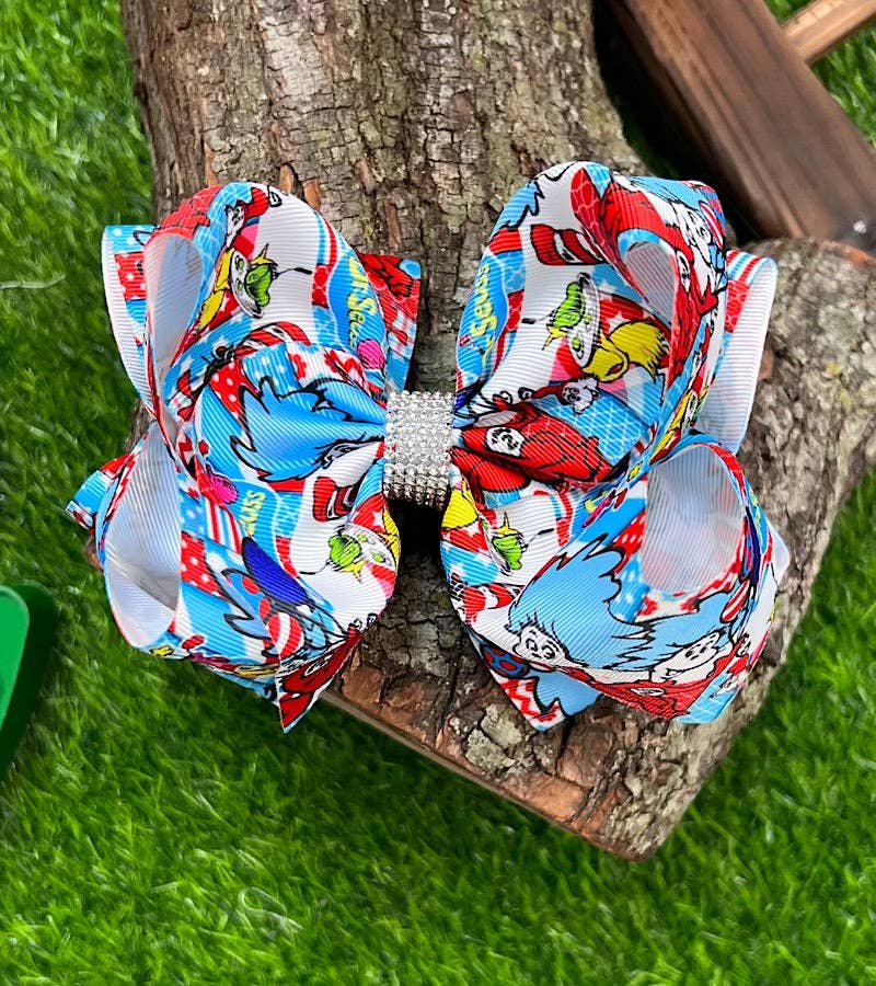 MULTI COLOR 1,2 CHARACTER PRINTED DOUBLE LAYER HAIR BOWS. 4PCS/$10.00 BW-DSG-813 for wholesale on Faire2