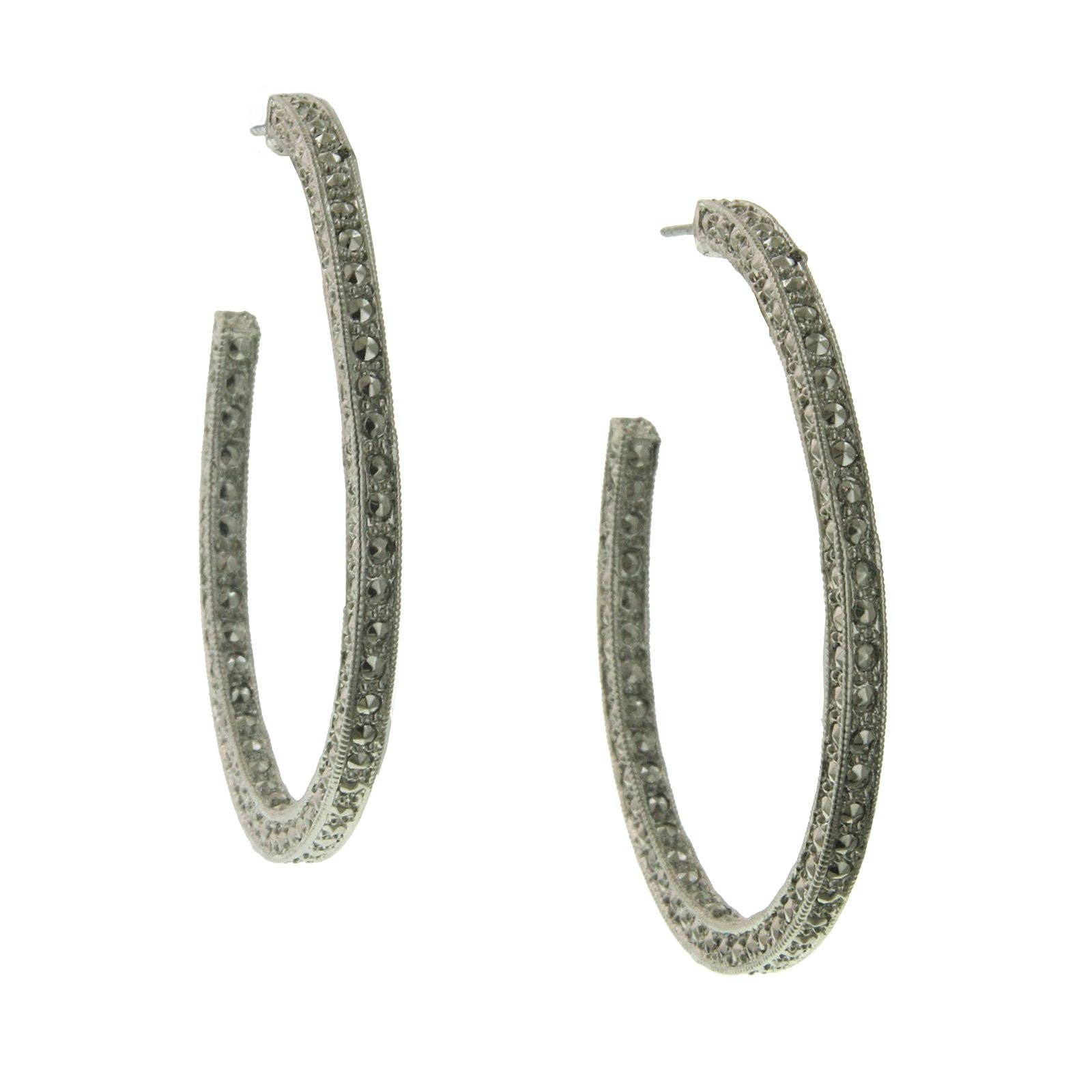 1928 Jewelry – wholesale Hoop earrings – 1928 Jewelry Large Faux Marcasite Hoop Earrings0