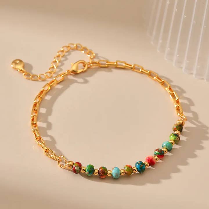Colorful Beaded 18K Gold Plated Adjustable Bracelet for wholesale by Sweet Cherry Sky