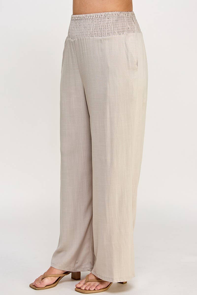 Haute Fox Plus Size & Contemporary - Wholesale Pants - Women's - Plus Size Smocked Waist Wide Leg Pant JK18641-P2