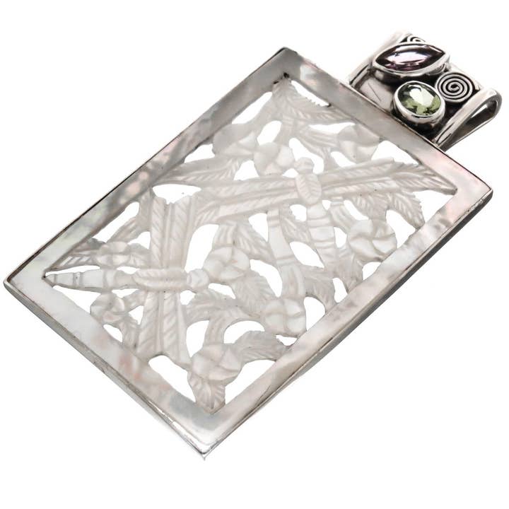 925 zilveren met de hand gesneden libelle parelmoerschelp sterling hanger, 7 cm voor wholesale door FifiRose
