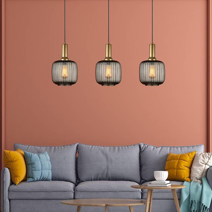 Eclipse Lighting - Wholesale Chandelier/Hanging Light - Linear Smoke Gray Ribbed Glass Modern Pendant Lighting, Custom Ribbed Glass Pendant Lighting, Nordic Style Glass Pendant Light for Kitchen Island6