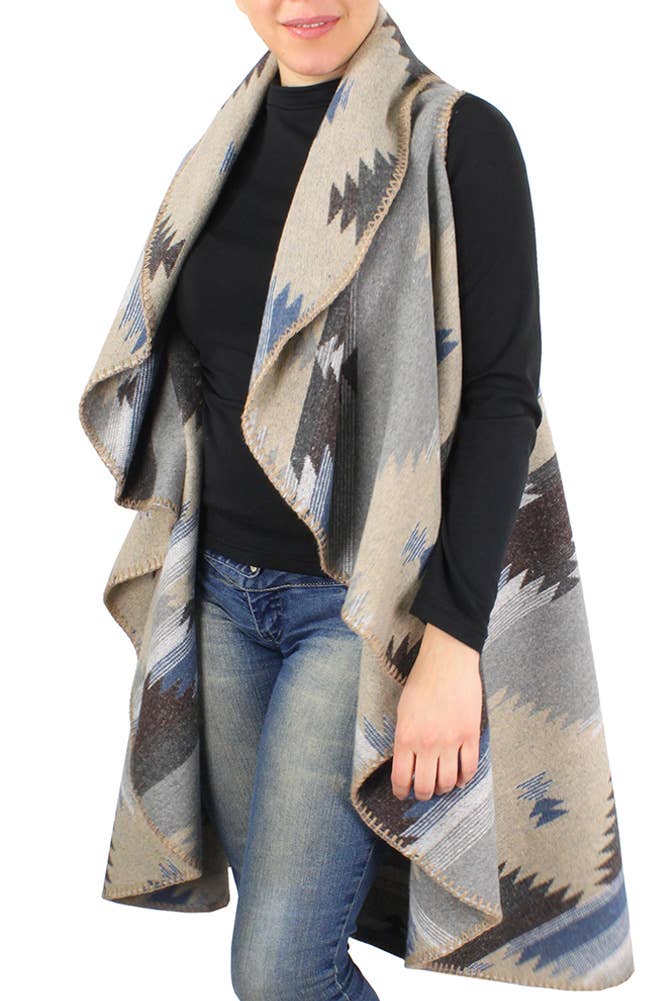 Hana - Venta al por mayor Chaleco de abrigo - Mujer - Chaleco redondo estampado western4